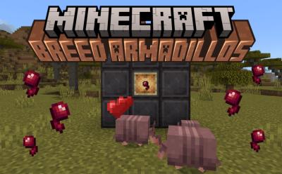 Two armadillos breeding and producing a baby in Minecraft 1.21