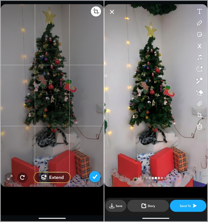 Extend AI snap on Christmas tree before and after results