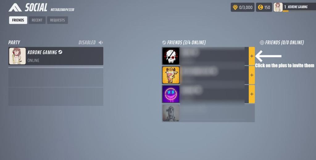 Click on the plus item to invite your friends to your Lobby