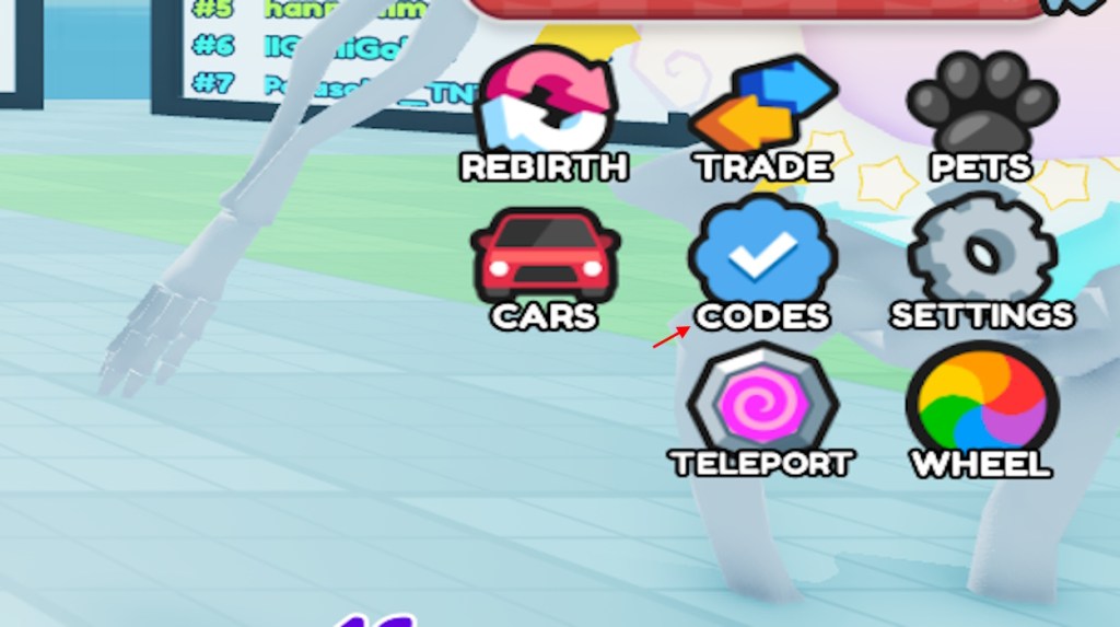Codes button in Race Clicker