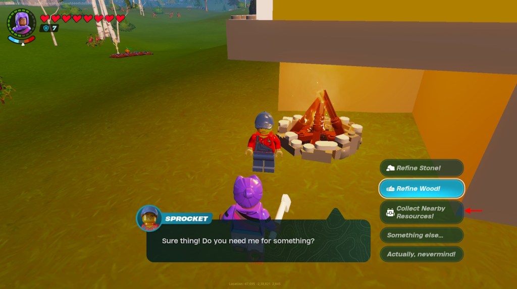 Collect nearby resources job in LEGO Fortnite