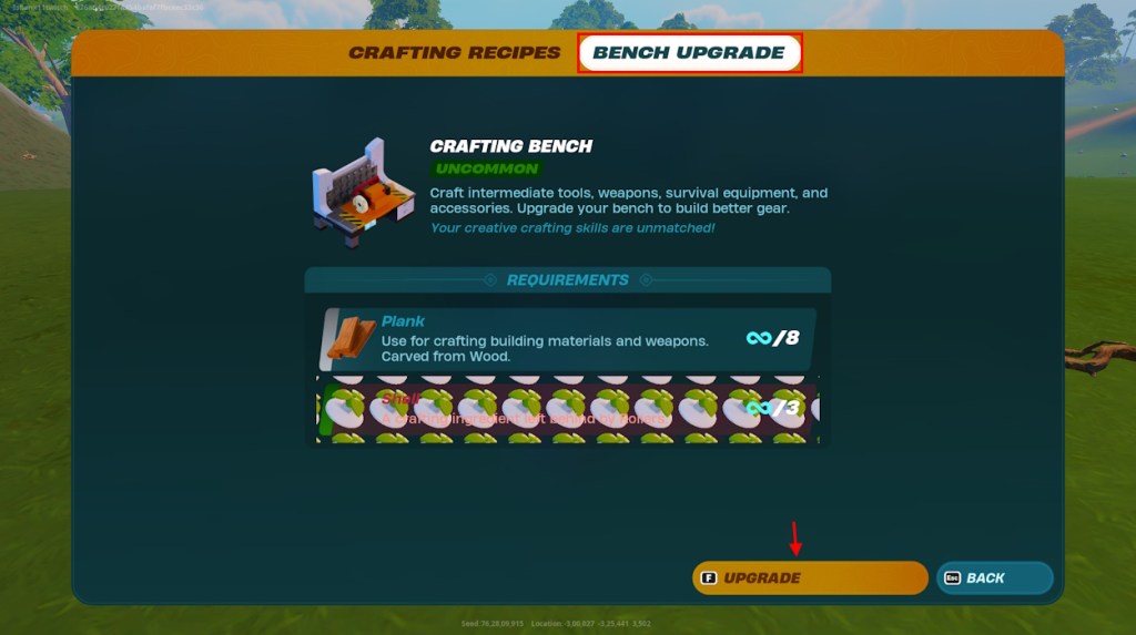 Crafting bench level 2 upgrade option