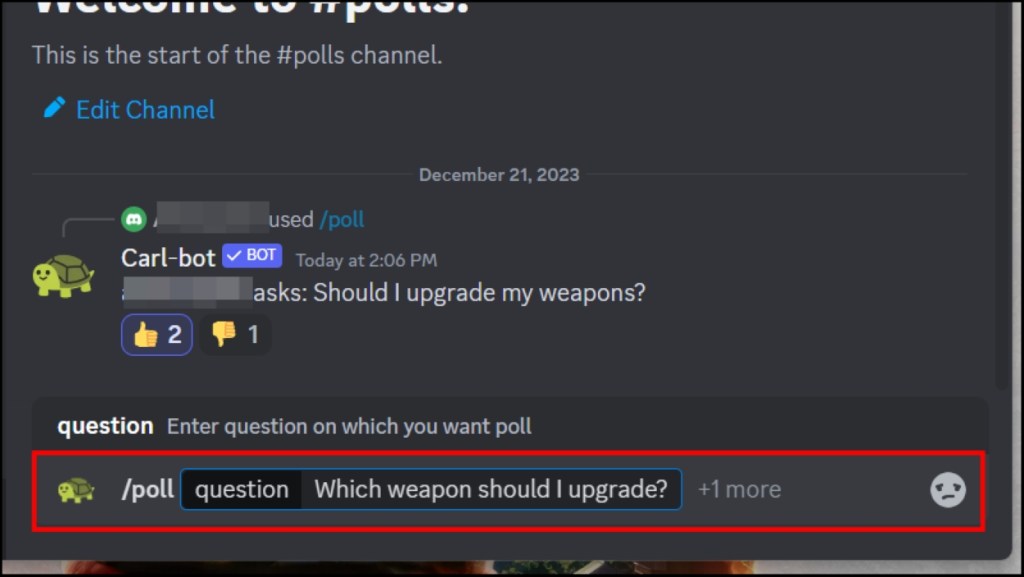 Draft poll question using Carl Bot