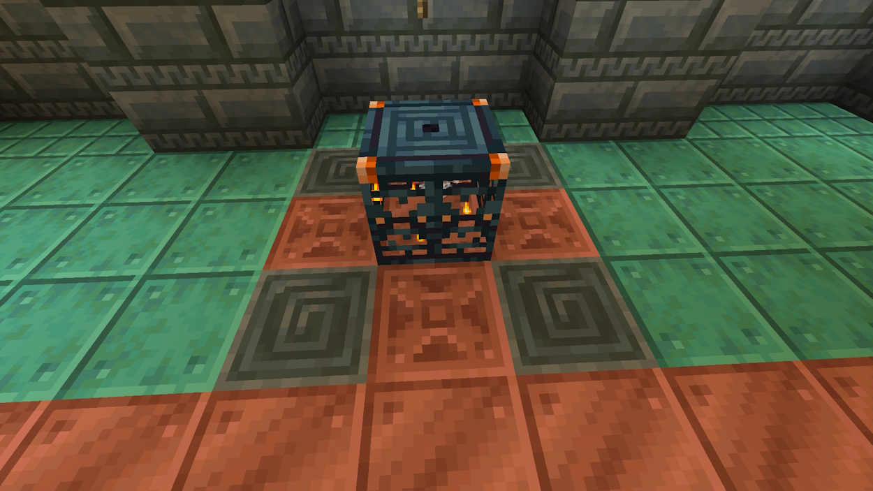 Trial spawner surrounded by chiseled tuff indicating it's a Breeze spawner
