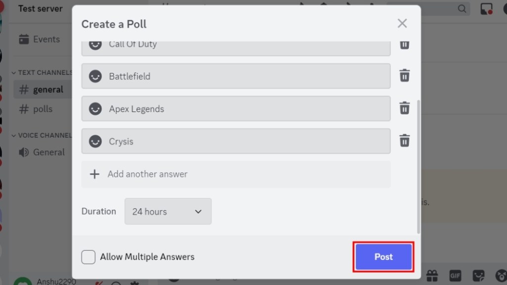 Create poll in Discord server