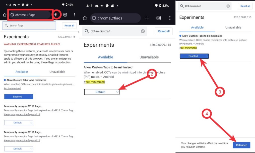 Enable cct minimized chrome flag android