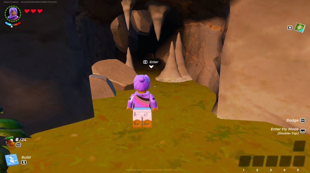 Enter cave in LEGO Fortnite