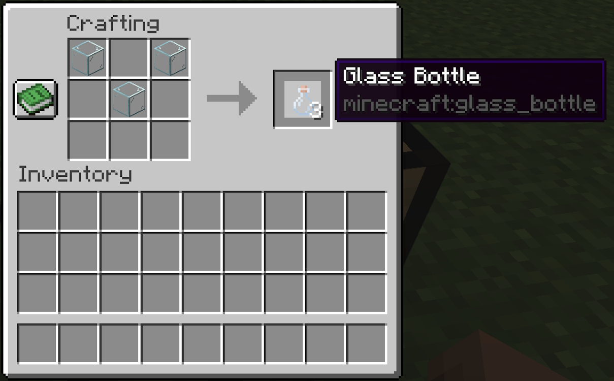 Completed glass bottle crafting recipe in Minecraft