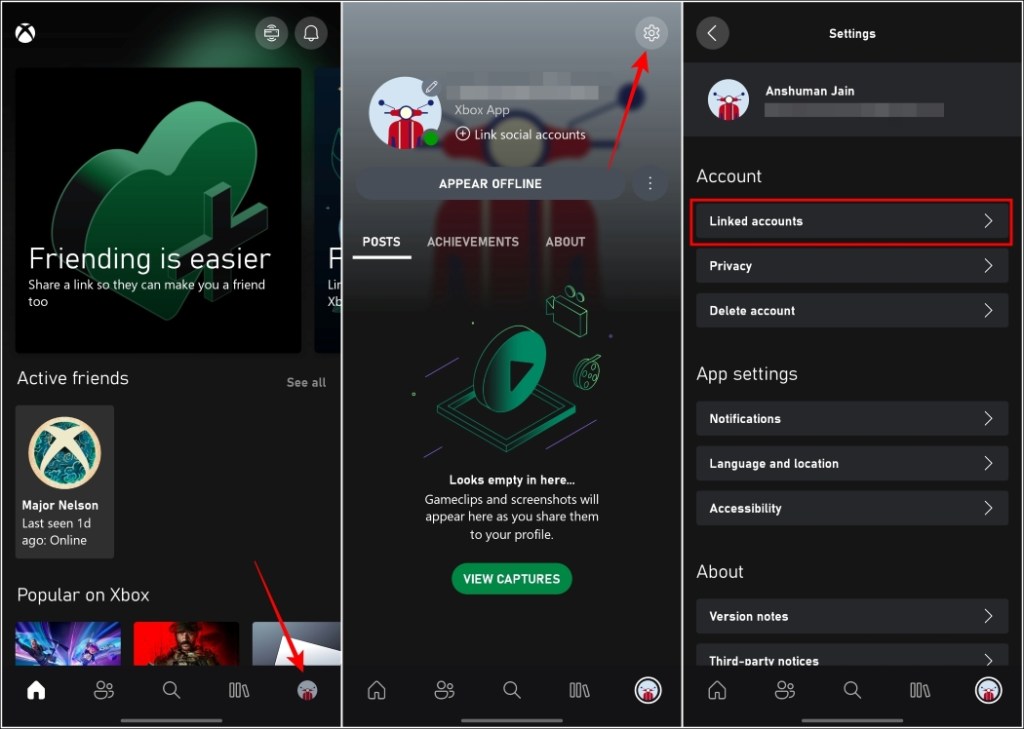 Go to Xbox accounts page visit Settings and open Connections option.