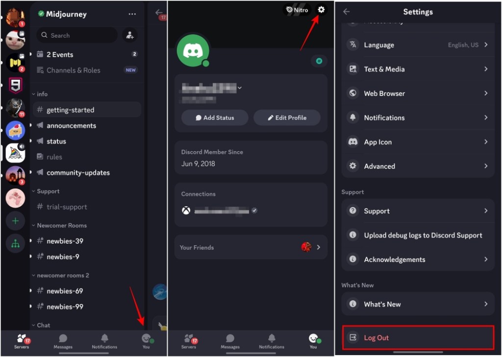 Log out from Discord Mobile app from Settings menu.