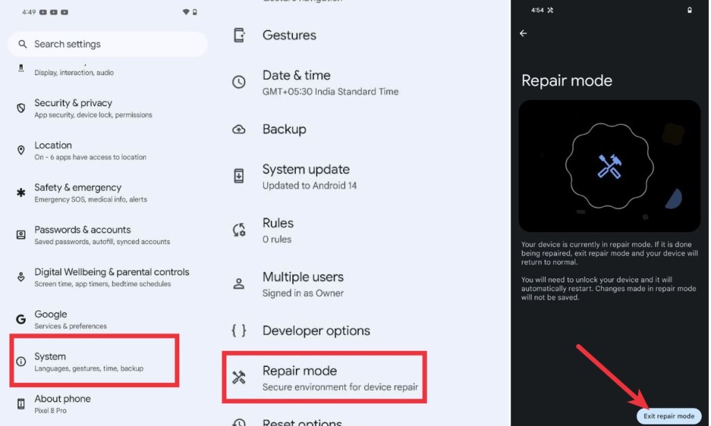 Google Exit Pixel Repair Mode Settings