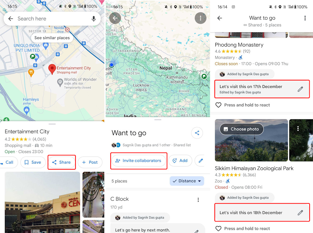 Share Saved locations, Leave Notes and Invite Collaborators on Google Maps