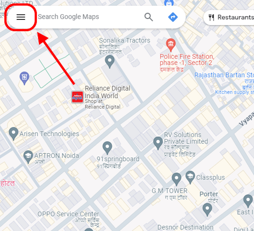 Hamburger menu in Google Maps on PC