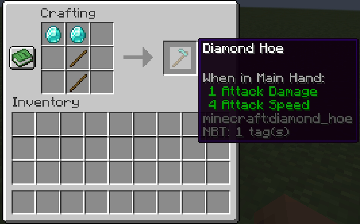 Crafting recipe for a diamond hoe