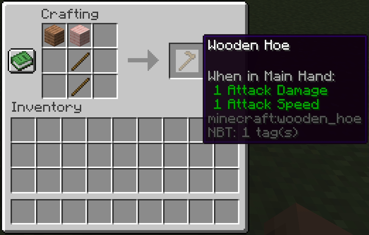 Crafting recipe for a wooden hoe in Minecraft