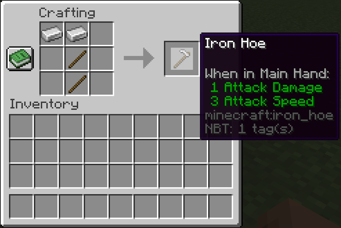 Crafting recipe for an iron hoe