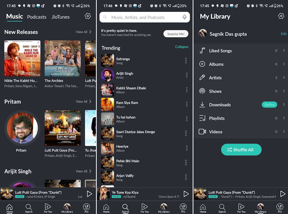 JioSaavn Android app interface