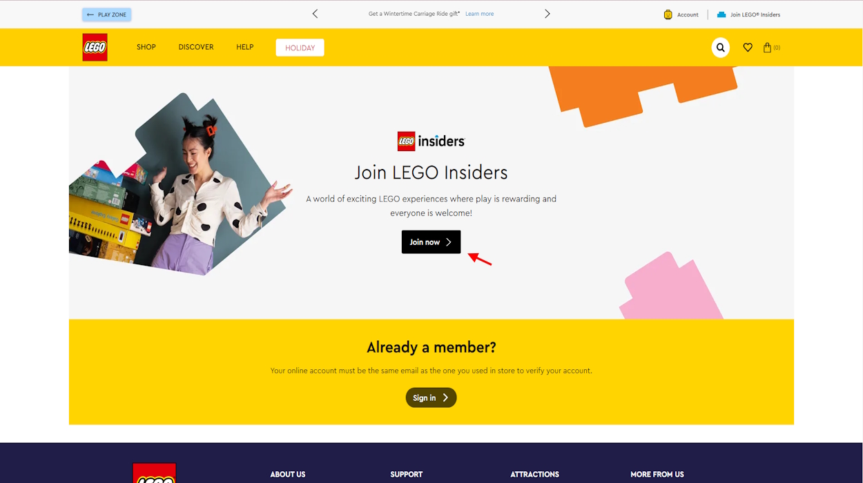 Join Now button in LEGO Insider for Free reward