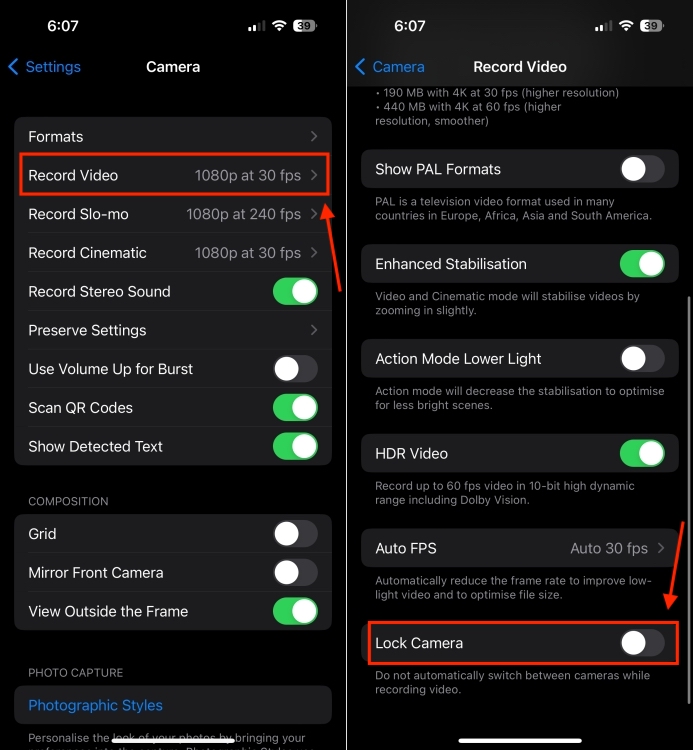 Lock Camera option in iPhone settings