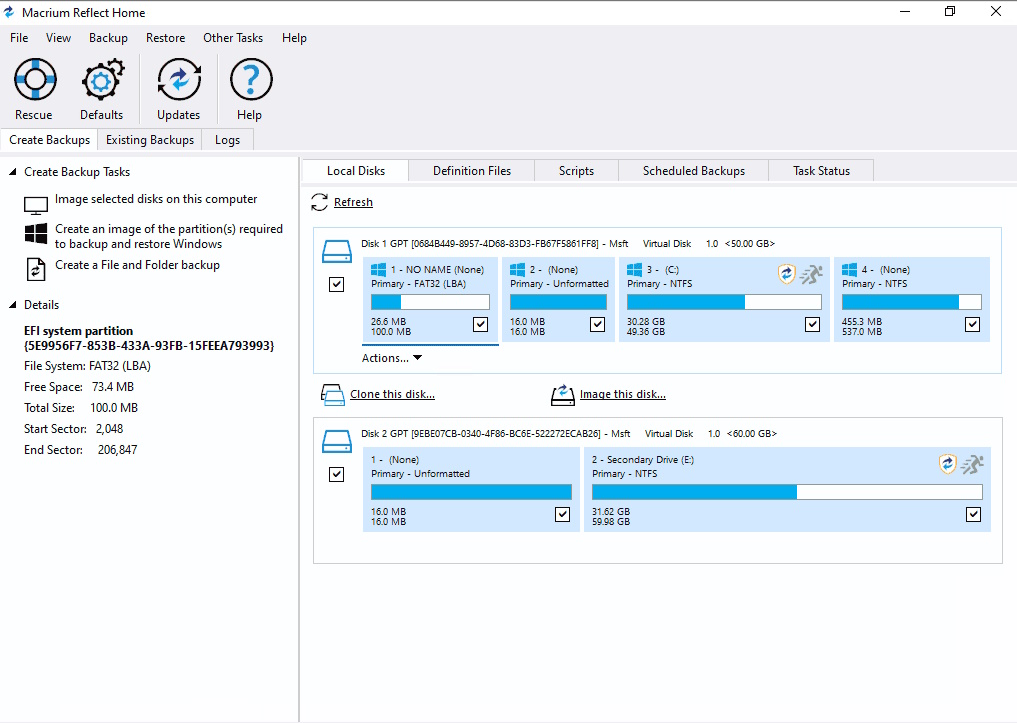 Macrium reflect interface