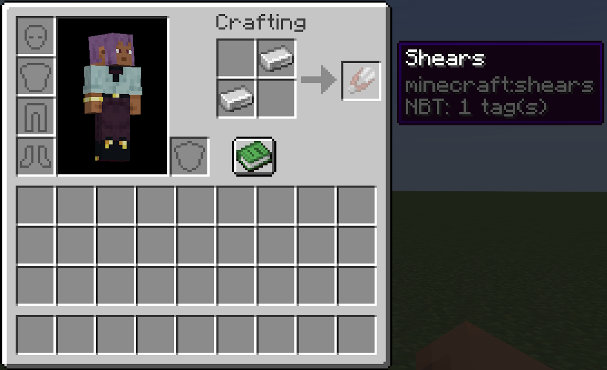 Crafting recipe for shears in Minecraft