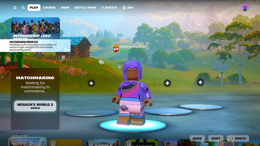 Matchmaking error message Lego Fornite 