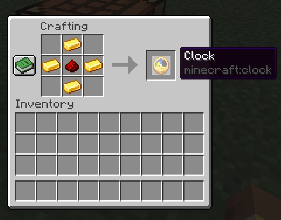 Completed recipe for the clock in Minecraft