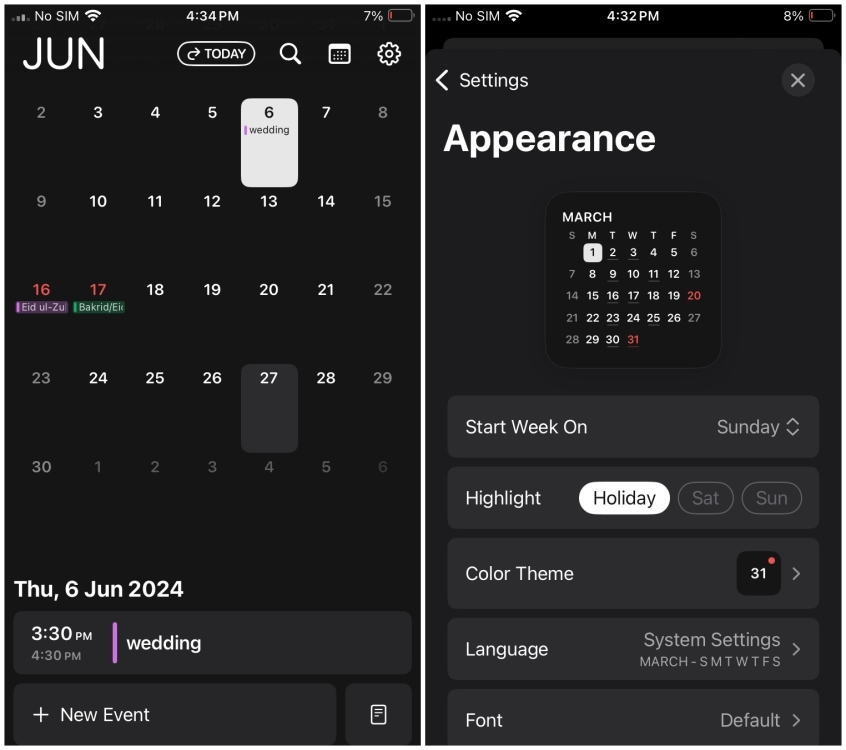 Minical Calendar App iPhone