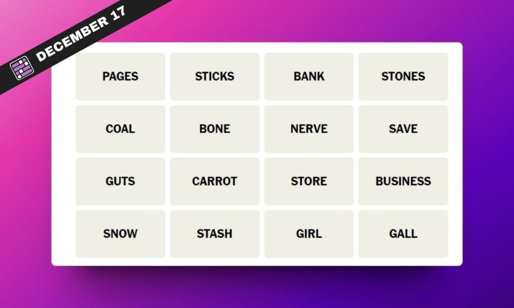 NYT Connections Hints and Answers for December 17, 2023