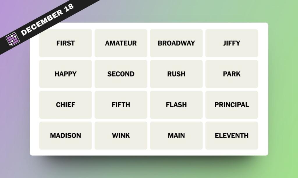 NYT Connections Hints and Answers for December 18, 2023