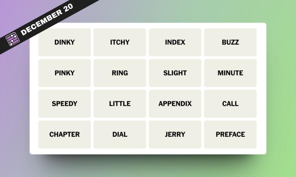 NYT Connections Hints and Answers for December 20, 2023