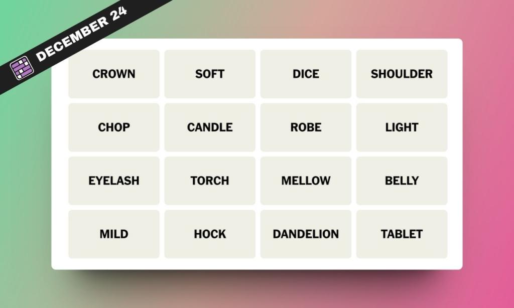 NYT Connections Hints and Answers for December 24, 2023