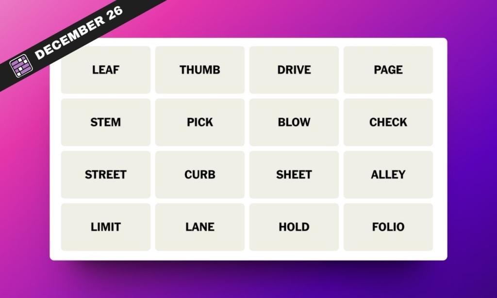 NYT Connections Hints and Answers for December 26, 2023