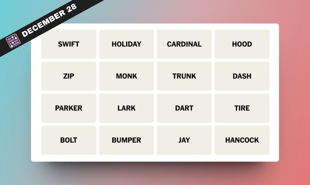 NYT Connections Hints and Answers for December 28, 2023