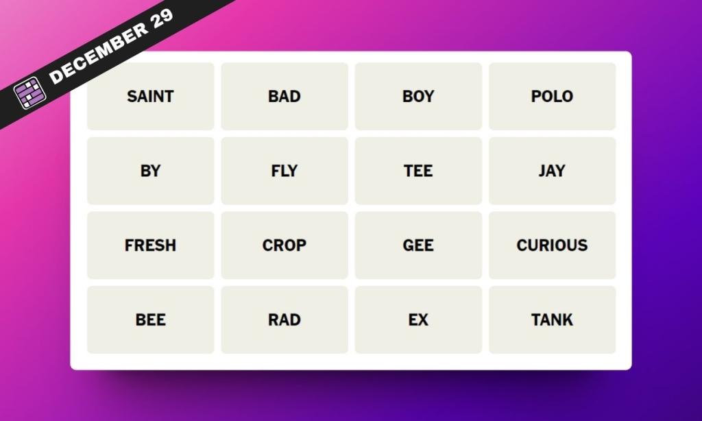 NYT Connections Hints and Answers for December 29, 2023