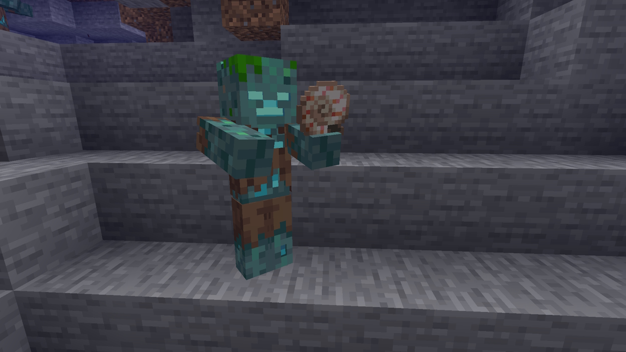 Drowned with a nautilus shell in Minecraft