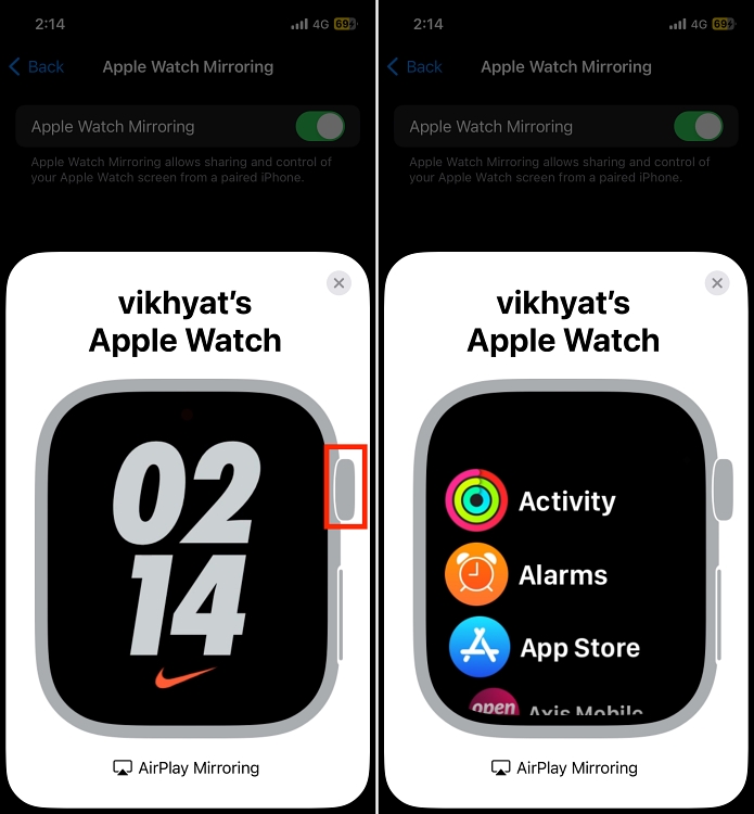 Does apple watch online mirror iphone