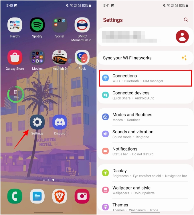 Open Android Settings and go to Connections.