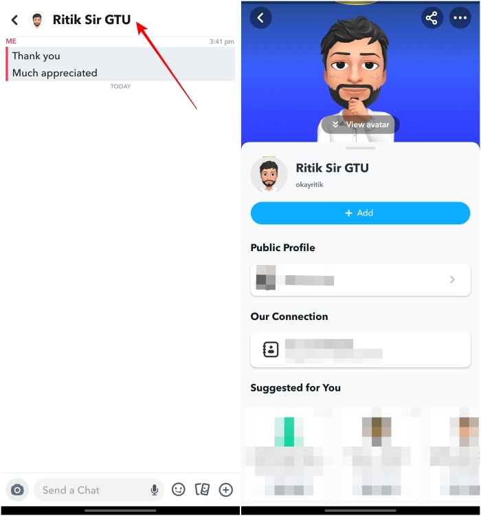 Tap on User Profile Icon or name and check their details are visible or not.