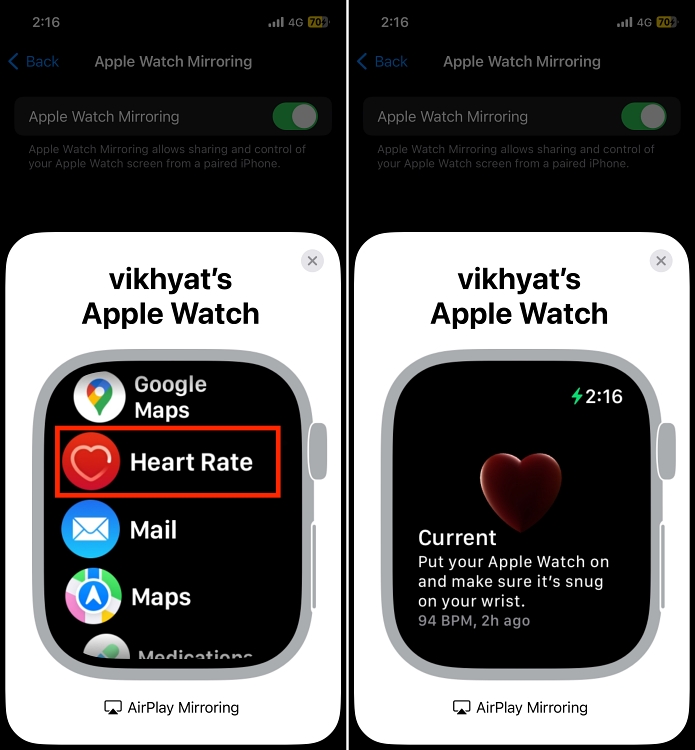 Where is mirror my online iphone for apple watch