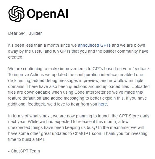 A screenshot of a mail sent by OpenAI 