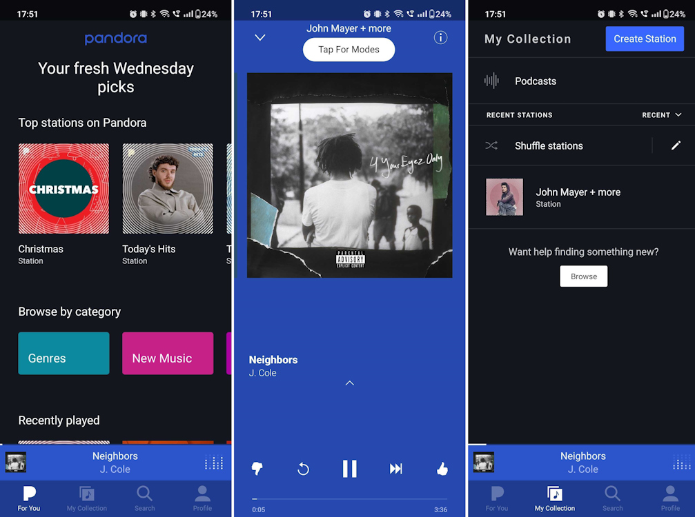 Pandora Android app interface