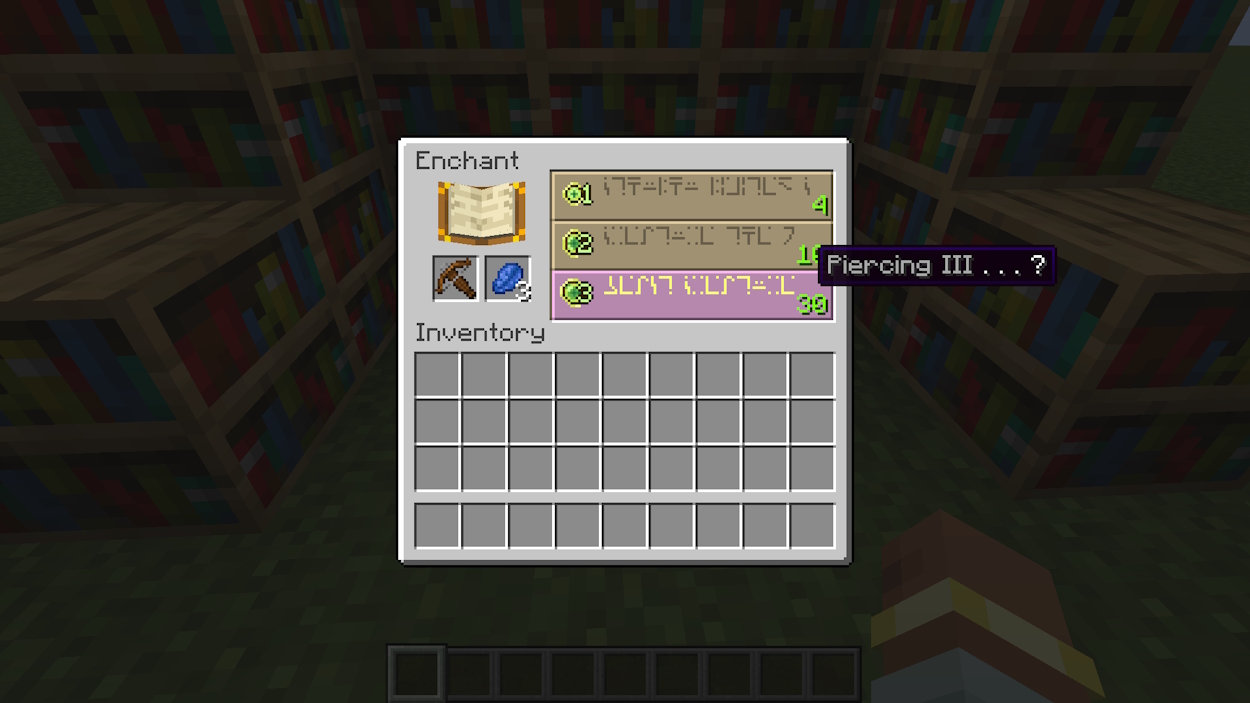 Enchanting a crossbow with piercing in the enchanting table in Minecraft