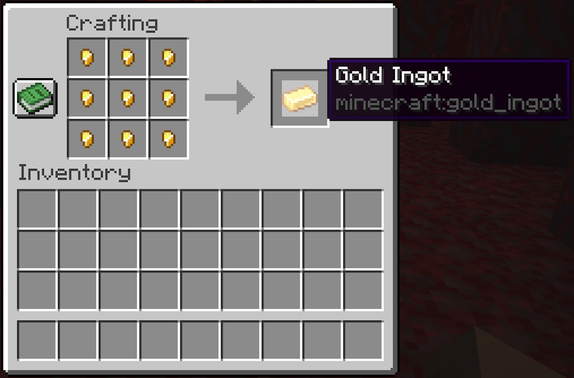 Crafting a gold ingot with nine gold nuggets