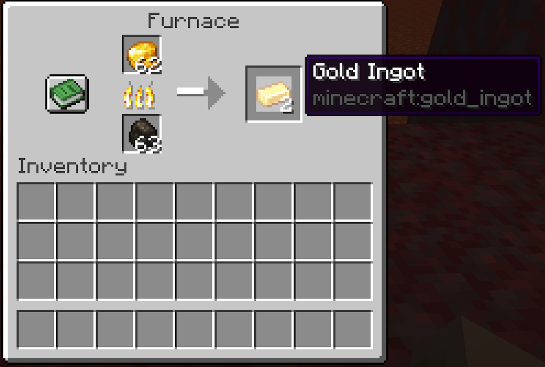 Smelting raw gold in a furnace to get gold ingots