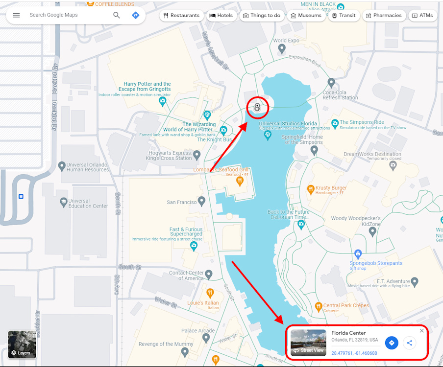 Placing a grey pin in Google Maps and accessing the info panel on PC