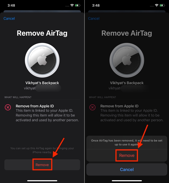 Remove AirTag from Apple ID