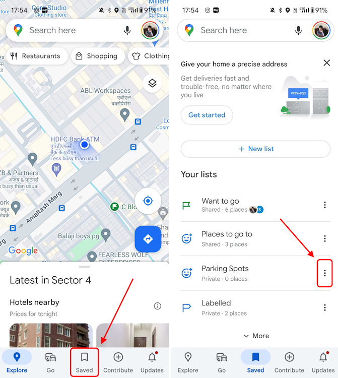 Saved section in Google Maps on Android and iOS