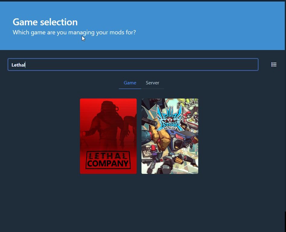 Search for Lethal Company as a game from Thunderstorm Mods manager