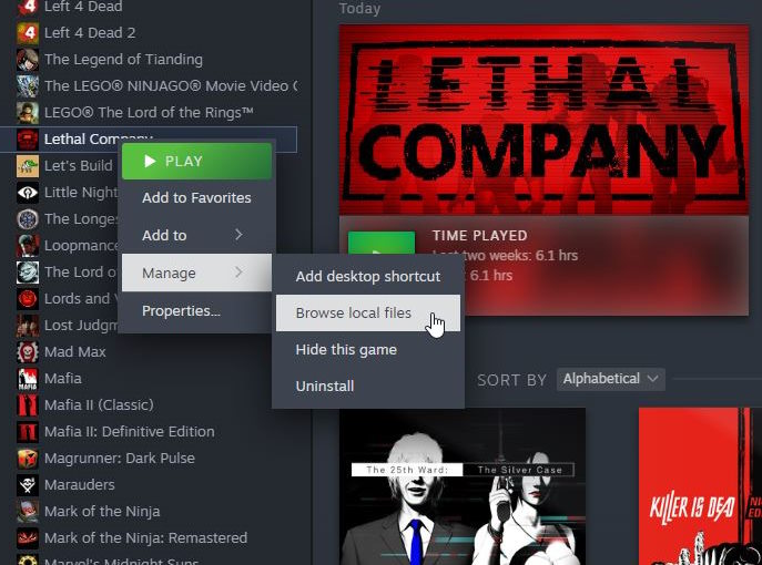 Select browse local files to open up the install location and copy everything for Lethal Company mods